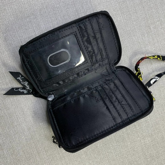 VERA BRADLEY Baroque Pattern Fleur Black Gray Yellow Crossbody Wallet Size Small - Picture 4 of 14